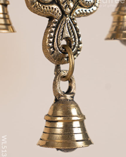 Brass Hanging Diya with 3 Bell - 9 inch - WL5138 Brass Wall Hanging