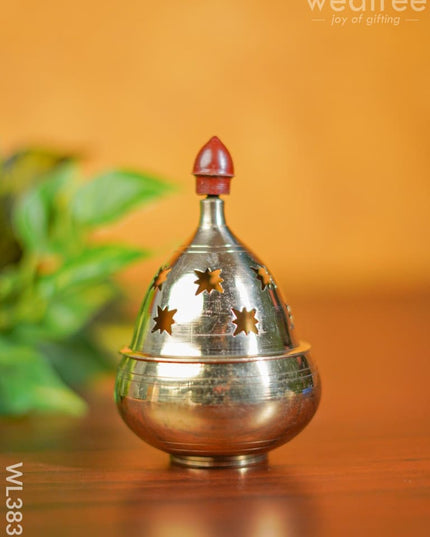 Brass Jali Akhand Diya - 4.5 inch - WL3835 - Brass Diya