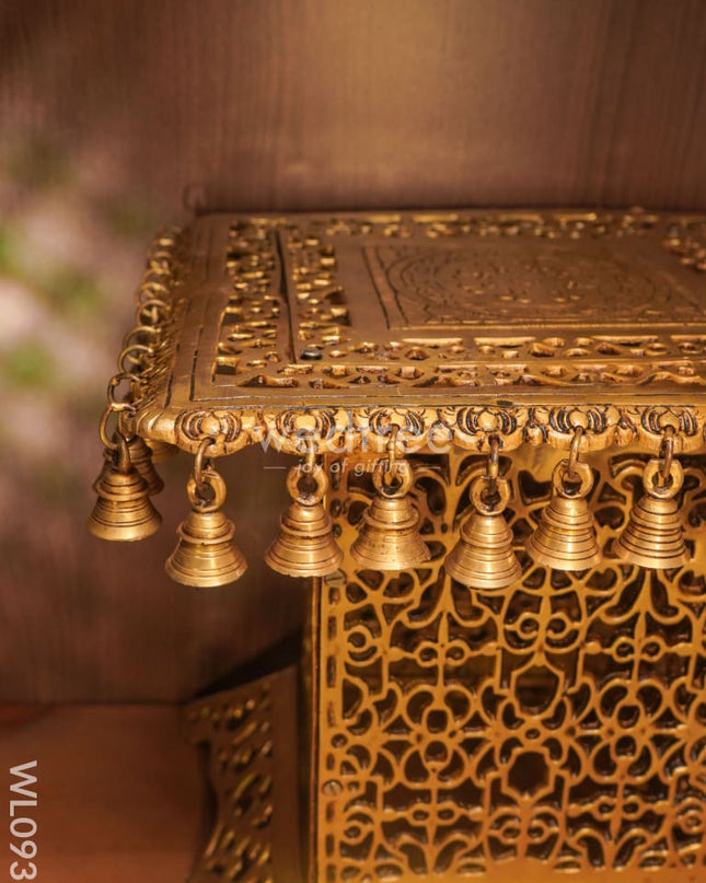 Brass Jhaali Stool With Bell - Black Antique Finish Wl0935 Utility