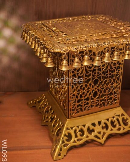 Brass Jhaali Stool With Bell - Black Antique Finish Wl0935 Utility