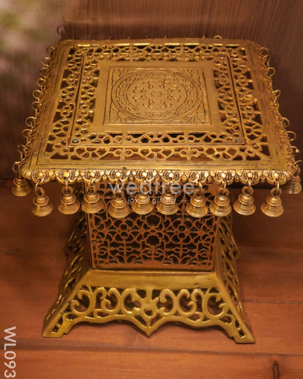 Brass Jhaali Stool With Bell - Black Antique Finish Wl0935 Utility