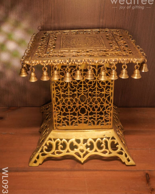 Brass Jhaali Stool With Bell - Black Antique Finish Wl0935 Utility