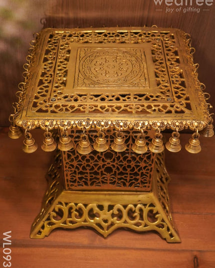 Brass Jhaali Stool With Bell - Black Antique Finish Wl0935 Utility