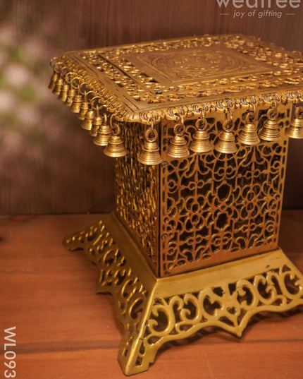 Brass Jhaali Stool With Bell - Black Antique Finish Wl0935 Utility