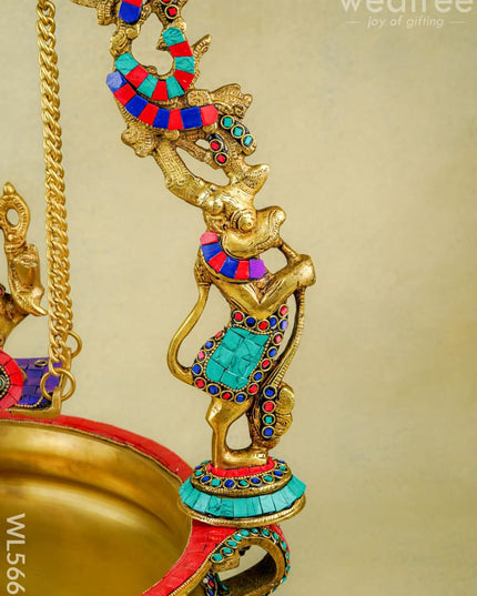 Brass Jhoola Ganesha with Urli Stonework - 21 inch - WL5667 - Brass Urli