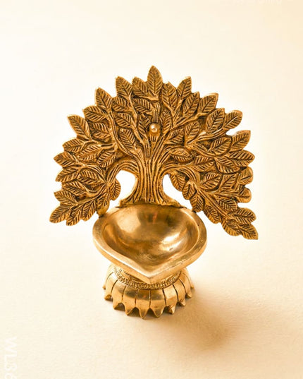 Brass Kalpavriksha Tree Diya with Base - WL3603 - Brass Diya