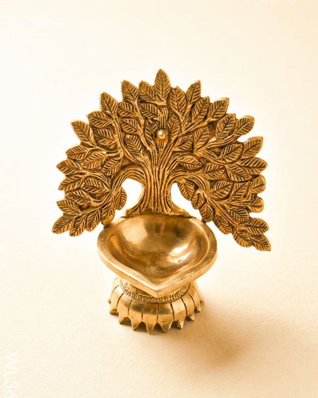 Brass Kalpavriksha Tree Diya with Base - WL3603 - Brass Diya