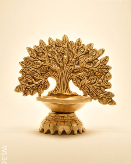 Brass Kalpavriksha Tree Diya with Base - WL3603 - Brass Diya