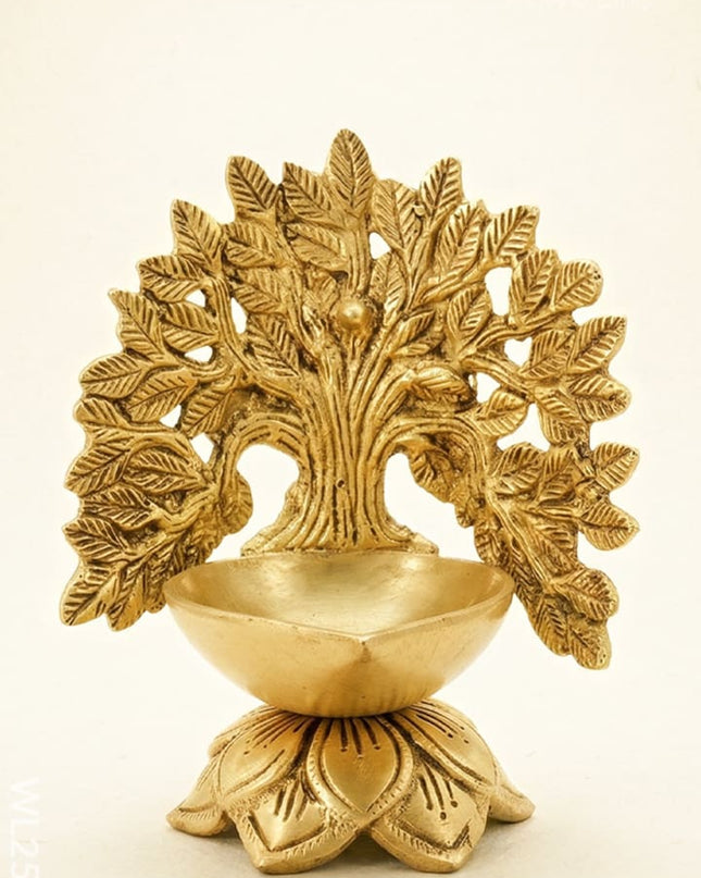 Brass Kalpavriksha Tree Diya with Lotus Base - WL2599 - Brass Diya