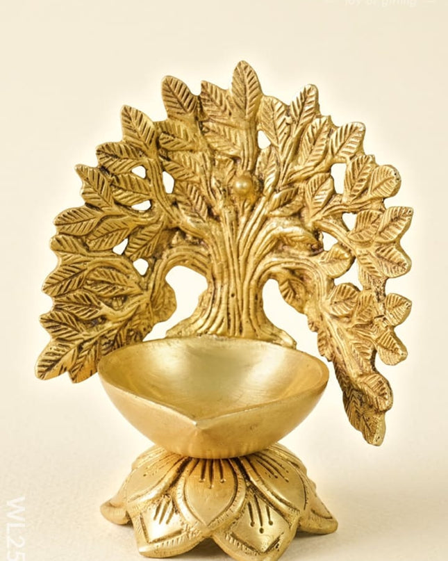 Brass Kalpavriksha Tree Diya with Lotus Base - WL2599 - Brass Diya