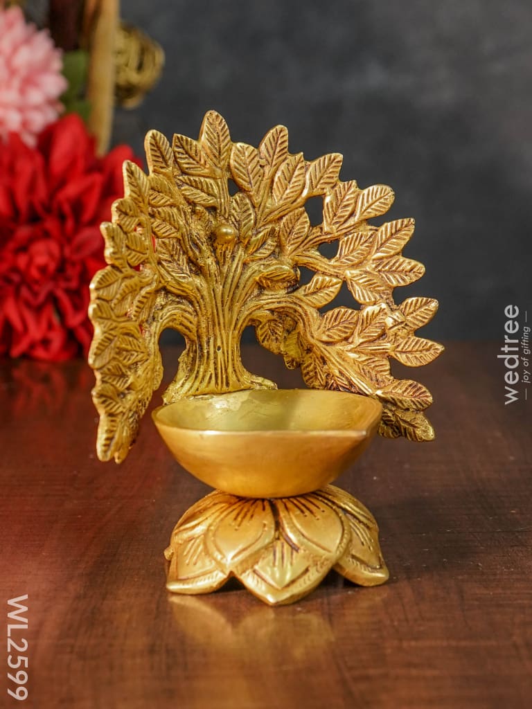 Brass Kalpavriksha Tree Diya With Lotus Base - Wl2599