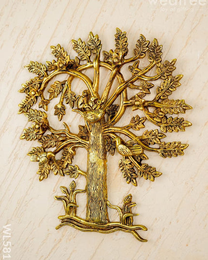 Brass Kalpavriksha Tree with Bird Wall Hanging - 14 inch - WL5817 - Brass Wall Hanging