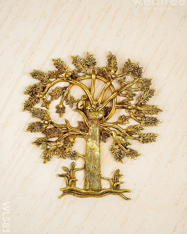 Brass Kalpavriksha Tree with Bird Wall Hanging - 14 inch - WL5817 - Brass Wall Hanging