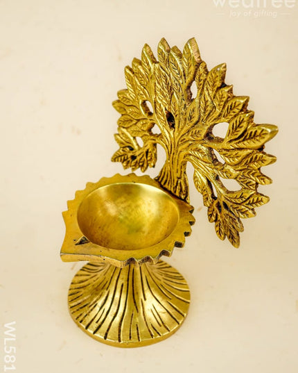 Brass Kalpavriksha Tree with Diya - 6 inch - WL5811 - Brass Diya