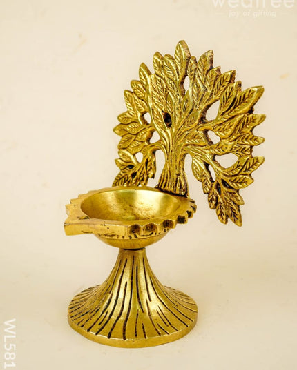 Brass Kalpavriksha Tree with Diya - 6 inch - WL5811 - Brass Diya