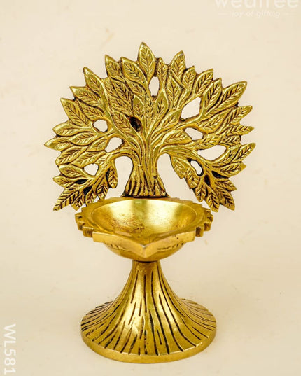 Brass Kalpavriksha Tree with Diya - 6 inch - WL5811 - Brass Diya
