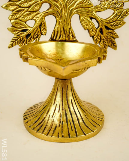 Brass Kalpavriksha Tree with Diya - 6 inch - WL5811 - Brass Diya
