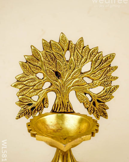 Brass Kalpavriksha Tree with Diya - 6 inch - WL5811 - Brass Diya