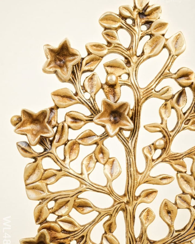 Brass Kalpavriksha Tree with Diya - 9 inch - WL4864 - Brass Diya
