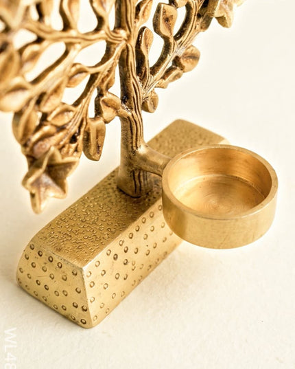 Brass Kalpavriksha Tree with Diya - 9 inch - WL4864 - Brass Diya