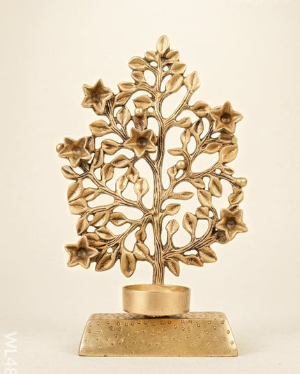 Brass Kalpavriksha Tree with Diya - 9 inch - WL4864 - Brass Diya