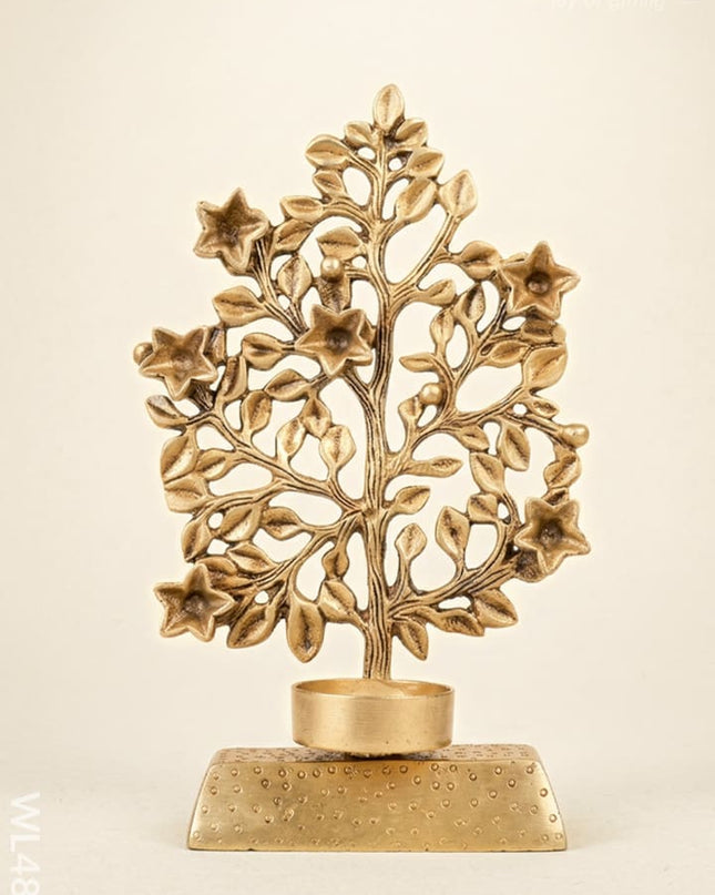 Brass Kalpavriksha Tree with Diya - 9 inch - WL4864 - Brass Diya