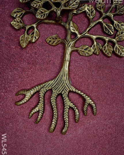 Brass Kalpavriksha Tree with Root - 8 inch - WL5457 - Brass Wall Hanging