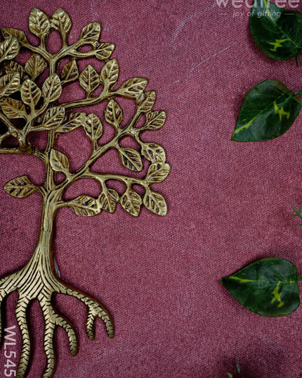 Brass Kalpavriksha Tree with Root - 8 inch - WL5457 - Brass Wall Hanging