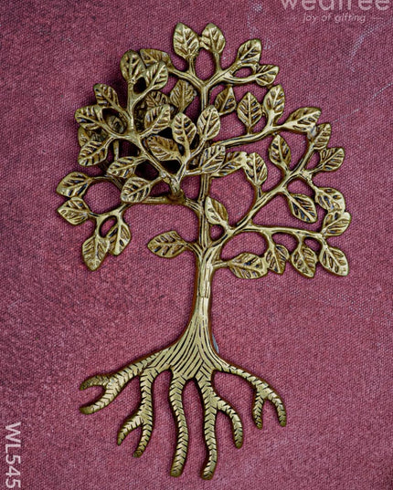 Brass Kalpavriksha Tree with Root - 8 inch - WL5457 - Brass Wall Hanging