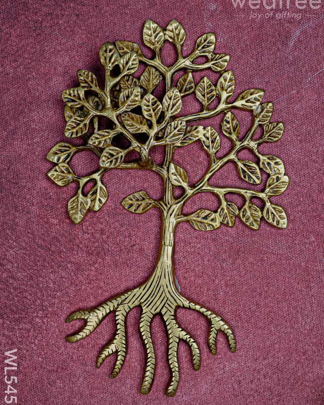 Brass Kalpavriksha Tree with Root - 8 inch - WL5457 - Brass Wall Hanging