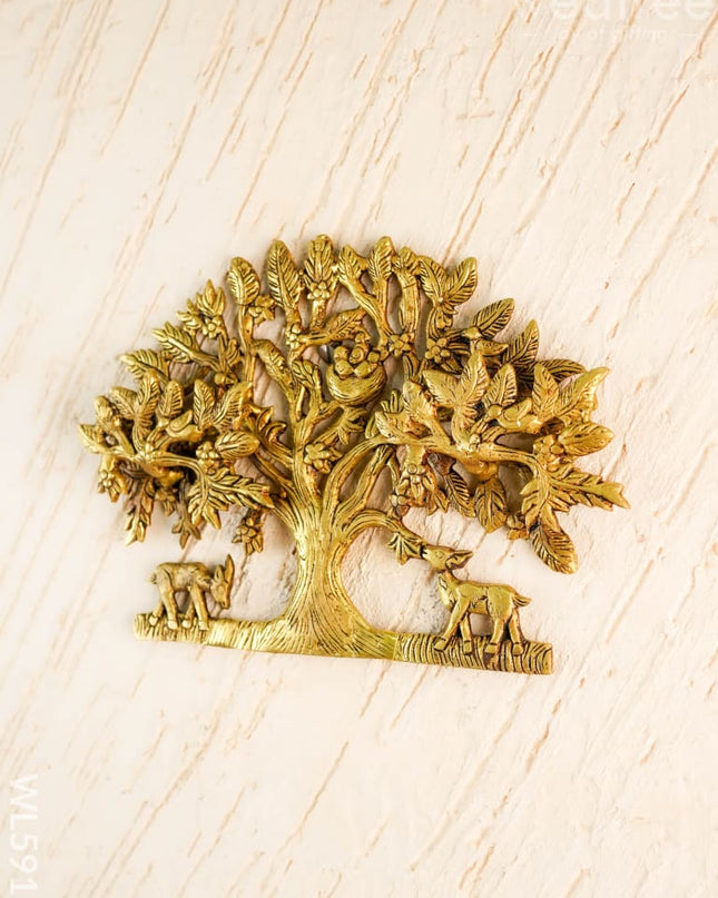 Brass Kalpavriksha Tree with Root Wall Hanging - 8 inch - WL5915 - Brass Wall Hanging