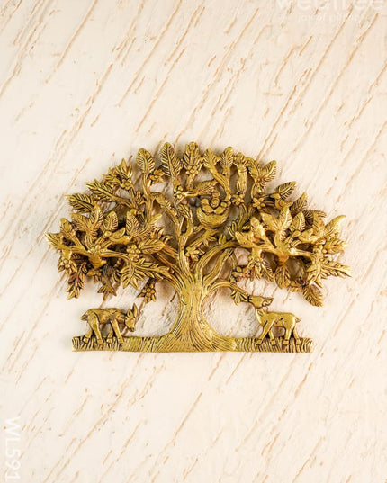 Brass Kalpavriksha Tree with Root Wall Hanging - 8 inch - WL5915 - Brass Wall Hanging