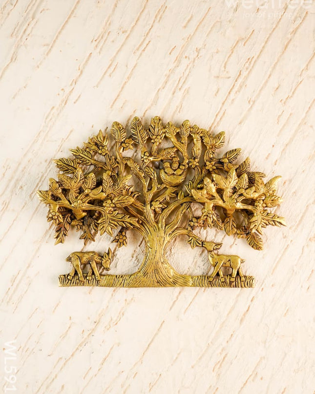 Brass Kalpavriksha Tree with Root Wall Hanging - 8 inch - WL5915 - Brass Wall Hanging