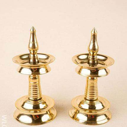 Brass Kerala Diya - Set of 2 - WL0018 - 6 inch - Brass Diya