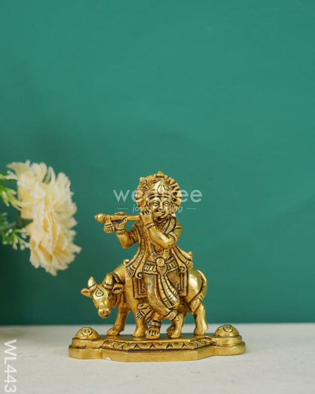 Brass Krishna Figurine With Cow - Wl4439 Figurines