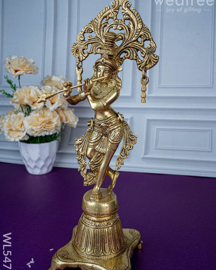 Brass Krishna Idol - 14 inch - WL5471 - Brass Figurines
