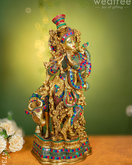 Brass Krishna Idol - 26 Inch Wl4736 Figurines