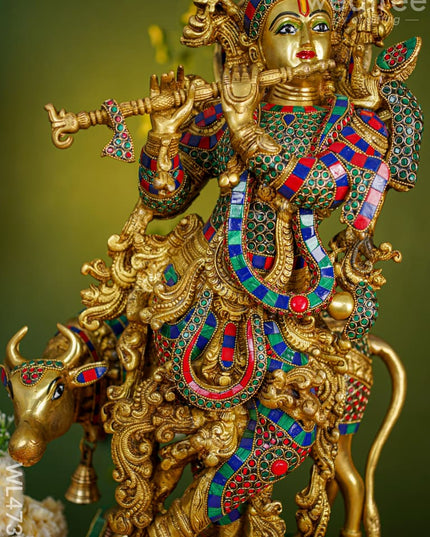 Brass Krishna Idol - 26 Inch Wl4736 Figurines
