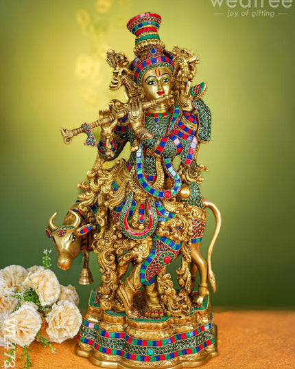 Brass Krishna Idol - 26 Inch Wl4736 Figurines