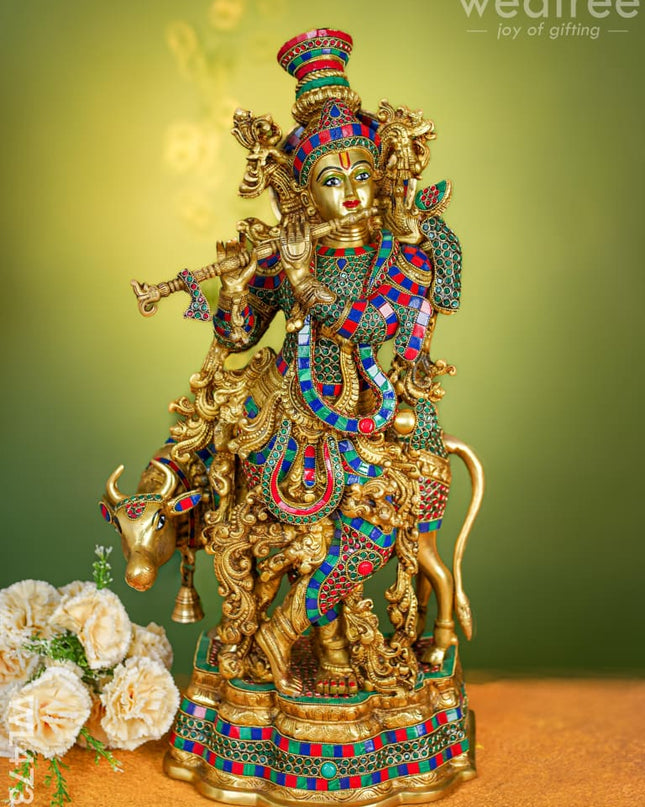 Brass Krishna Idol - 26 Inch Wl4736 Figurines
