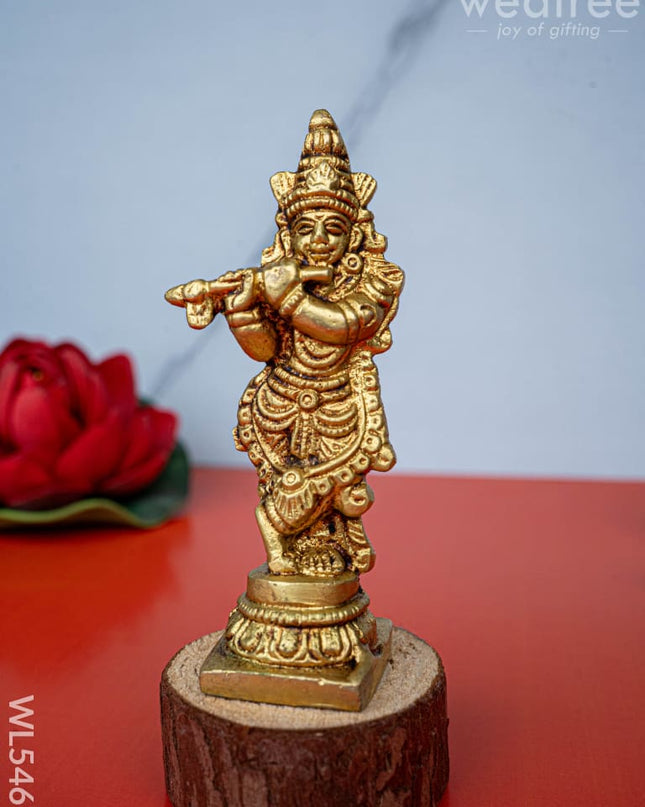 Brass Krishna Idol - 3 inch - WL5467 - Brass Figurines