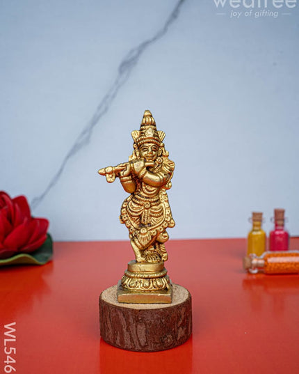 Brass Krishna Idol - 3 inch - WL5467 - Brass Figurines