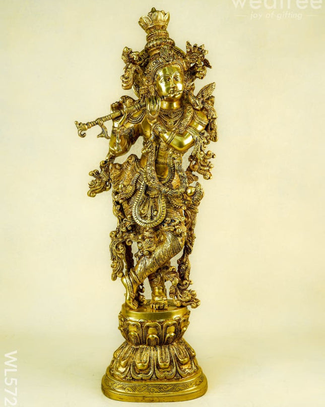 Brass Krishna Idol - 30 Inch - WL5724 - Brass Figurines