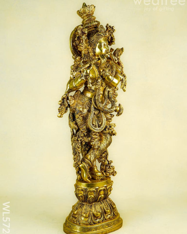 Brass Krishna Idol - 30 Inch - WL5724 - Brass Figurines