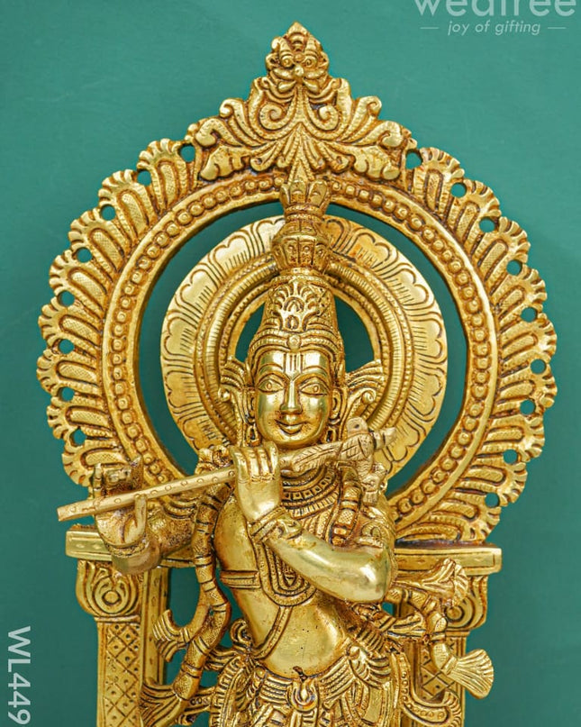 Brass Krishna Idol with Flute - WL4499 - Brass Figurines