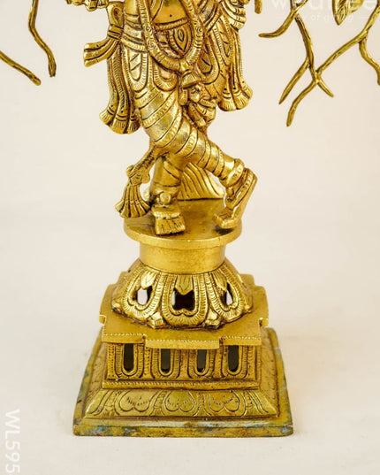 Brass Krishna Idol with Kalpavriksha Tree - 21 inch - WL5954 - Brass Figurines