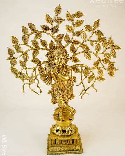 Brass Krishna Idol with Kalpavriksha Tree - 21 inch - WL5954 - Brass Figurines