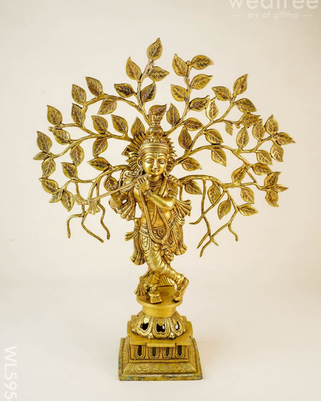 Brass Krishna Idol with Kalpavriksha Tree - 21 inch - WL5954 - Brass Figurines