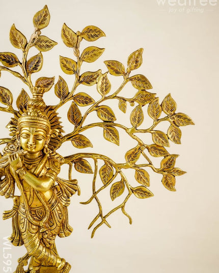 Brass Krishna Idol with Kalpavriksha Tree - 21 inch - WL5954 - Brass Figurines