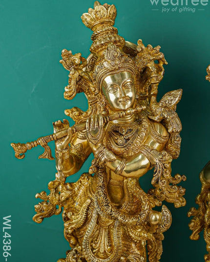 Brass Krishna Radha Figurines - Set Of 2 Wl4386